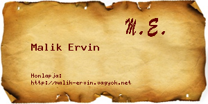 Malik Ervin névjegykártya